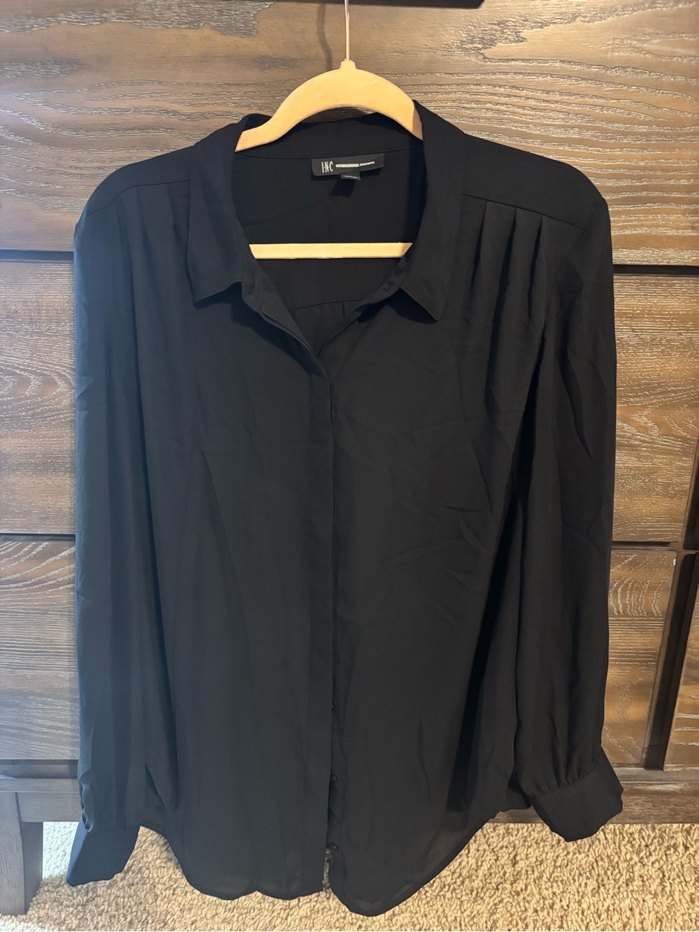 INC International Concepts Black Long-Sleeve Dress Shirt